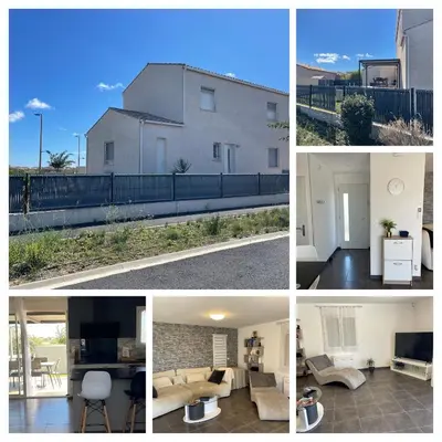 a group of four pictures of a house at Charmante maison avec petite piscine et jardin in Port-la-Nouvelle