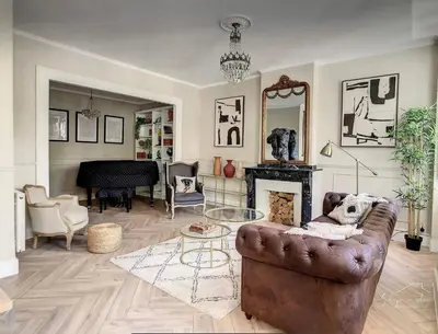 a living room with a couch and a fireplace at 2 bedrooms apartment - Perfect for a city getaway in Carcassonne
