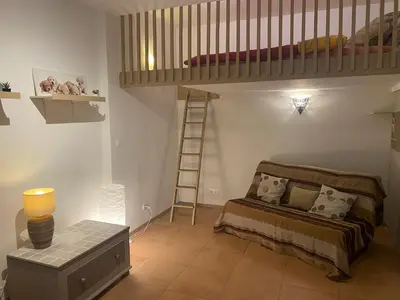 a bedroom with a bunk bed and a ladder at Charmant Studio in Vinassan