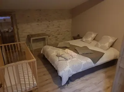 a bedroom with a bed in a room at Le gîte Joyeuse triplette Limoux Carcassonne in Limoux