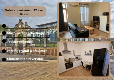 a collage of photos of a living room with a tv at Appartement T2 avec balcon proche centre-ville NARBONNE in Narbonne