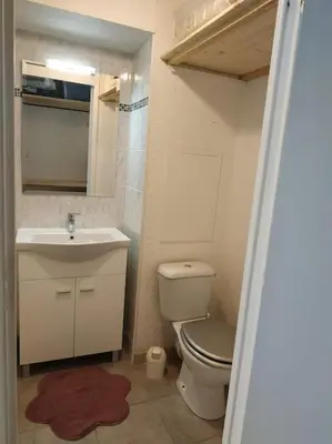 a small bathroom with a toilet and a sink at Studio L'air marin in Gruissan