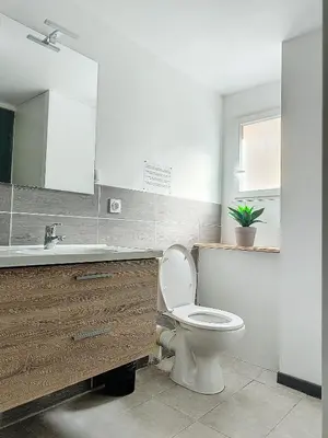 a bathroom with a toilet and a sink at Le Barès in Carcassonne