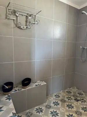 a bathroom with two toilets and a mirror on the wall at La vue de la calade in Peyriac-de-Mer