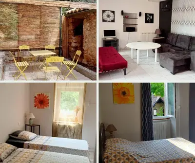 a collage of four pictures of a bedroom and a room at Domaine Castel Negre Alet Les Bains in Alet-les-Bains