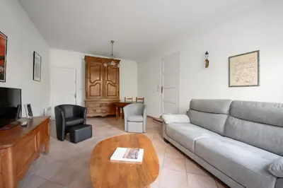 a living room with a couch and a coffee table at la Voûte in Carcassonne