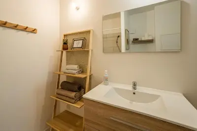 a bathroom with a sink and a mirror at Oasis Urbaine Narbonne in Narbonne