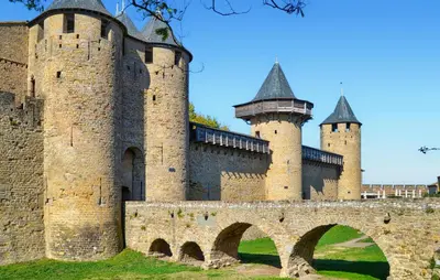 a castle with two towers and a bridge at 2 Bedroom Stunning Home In Saint-Laurent-De-La-Ca in Saint-Laurent-de-la-Cabrerisse