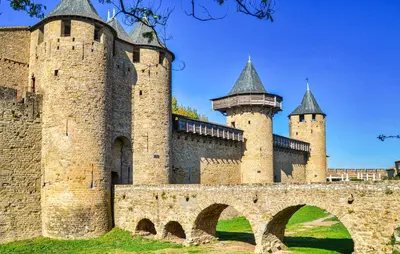 an old castle with two towers and a bridge at 2 Bedroom Cozy Home In Saint-Laurent-De-La-Ca in Saint-Laurent-de-la-Cabrerisse