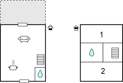 a diagram of a house with two different views at 2 Bedroom Awesome Home In Saint-Laurent-De-La-Ca in Saint-Laurent-de-la-Cabrerisse