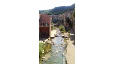 arial view of a river in a resort at Rennes-les-Bains Studio at Thermal Baths in Rennes-les-Bains