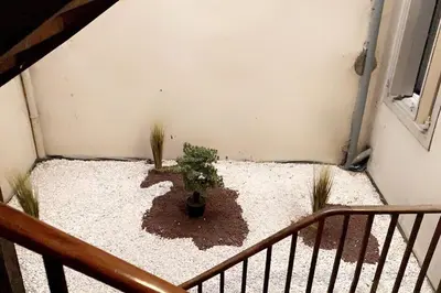 a balcony with a potted plant on the floor at Appartement Victor Hugo - balcon in Revel
