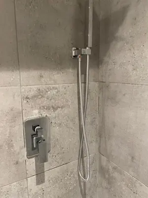 a shower with a hose in a shower stall at Borie Grande in Saint-Denis