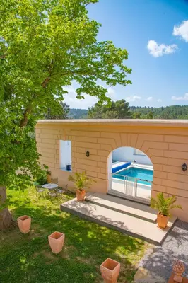 a house with a swimming pool in the backyard at Château Ciceron in Ribaute