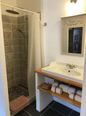 a bathroom with a sink and a shower at Domaine de la laugerie - relais du consul in Castres