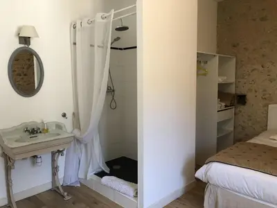 a bathroom with a shower and a sink at Domaine de la laugerie - relais du consul in Castres