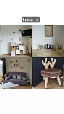 a collage of three pictures of a room at Chaleureux Chalet Lac Roussinas in Anglès