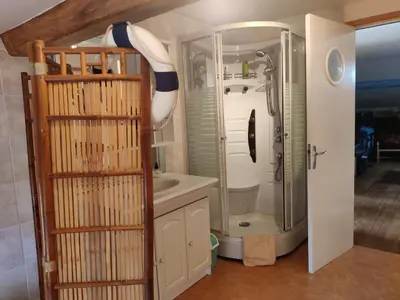 a bathroom with a shower and a sink at Chambre d'hôte chez l'habitant à la campagne in Cambounet-sur-le-Sor