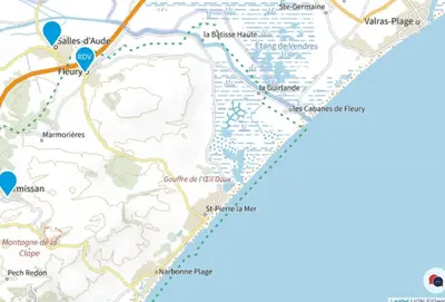 a map showing the approximate location of the crash site at Gîte des Vignerons in Salles-d'Aude