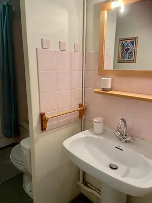 a bathroom with a sink and a toilet at Maison d'hôtes La Giraudasse in Soulatgé
