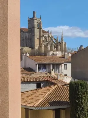a view of a cathedral and roofs of buildings at Escapade cœur de ville Narbonne in Narbonne