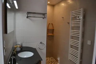 a bathroom with a sink and a shower at Occit'Homières in Saint-Pons