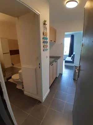 a bathroom with a toilet and a sink in a room at Studio Balcon Narbonne Centre in Narbonne