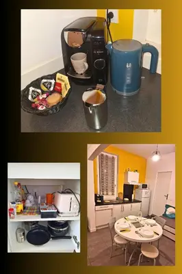 a collage of pictures of a kitchen and a room at Hébergements Narbonne centre - Local vélos et motos in Narbonne