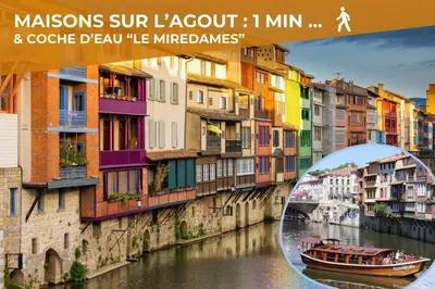 a collage of buildings and a boat on a river at Le Canopé - Duplex Confort, Hypercentre, 2 Salles d'eau in Castres