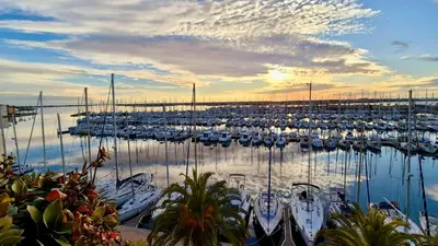 a group of boats docked in a harbor at - L'Horizon Bleu - Cocon romantique avec vue mer panoramique in Gruissan