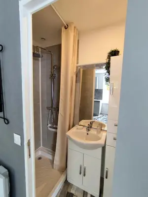 a bathroom with a sink and a shower at franck in Marcorignan