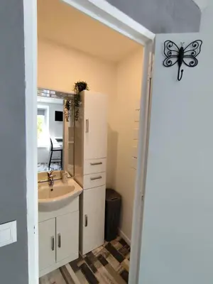 a bathroom with a sink and a mirror at franck in Marcorignan