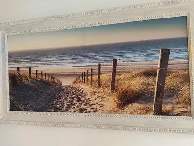 a picture of a painting of a beach at Charmant T3 climatisé avec terrasse, proche plage & parking privé - 4/6 pers, Gruissan - FR-1-796-7 in Gruissan