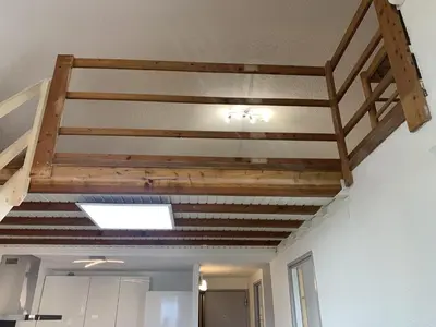 a ceiling in a room with wooden beams at Gruissan - T2 Mezzanine Climatisé Proche Plage - 5/6 Pers - Parking Privé - Tout Équipé - FR-1-796-23 in Gruissan