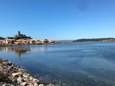 a large body of water with houses in the background at Gruissan Studio Vue Mer 2/3 Pers à 50m Plage Grazel, Parking Sécurisé - FR-1-796-47 in Gruissan