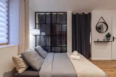 a bedroom with a large bed in a room at L'Occitane - Grand Studio Chaleureux en Hyper centre in Castres