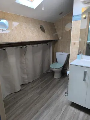 a bathroom with a toilet and a sink at Sous les toits in Narbonne
