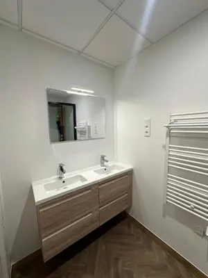 a bathroom with a sink and a mirror at Studio à Baldaquin du Cloitre in Narbonne