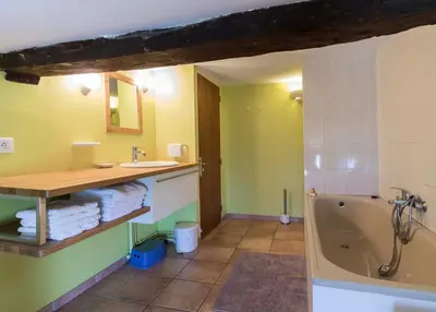 a bathroom with a sink and a bath tub at Le Cavalier in Caraman