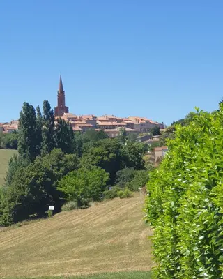 a view of a city from a field with trees at Le Loft in Caraman