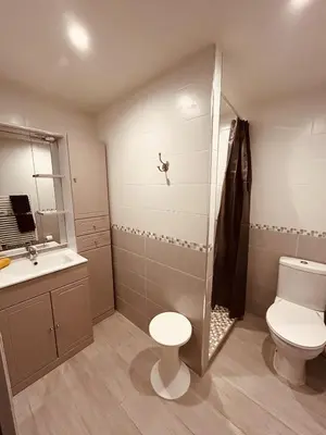 a bathroom with a shower and a toilet and a sink at LE PAOLO Appartement Deluxe in Narbonne