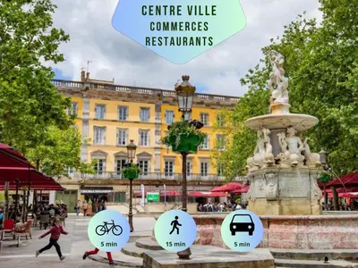 a city with a fountain in front of a building at Vue imprenable cité Carcassonne - 4 personnes in Carcassonne