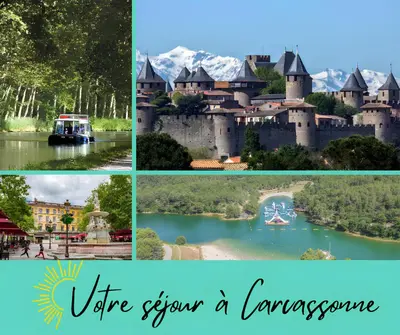 a collage of photos of a castle and a river at Vue imprenable cité Carcassonne - 4 personnes in Carcassonne