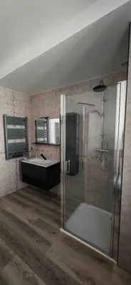 a bathroom with a shower and a sink at Maison Puylaurentaise in Puylaurens