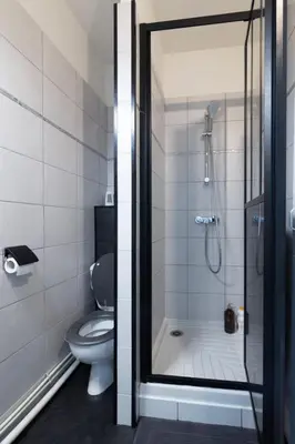 a bathroom with a shower and a toilet at Le 107 CARCA ! in Carcassonne