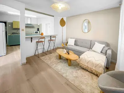 a living room with a couch and a table at 490 appartement in Carcassonne