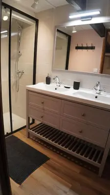 a bathroom with a sink and a shower at Magnifique Mas avec Piscine - La Bergerie du Razès in Alet-les-Bains