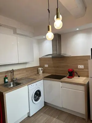 a kitchen with a washing machine and a sink at Bulles de bonheur - Carcassonne in Carcassonne