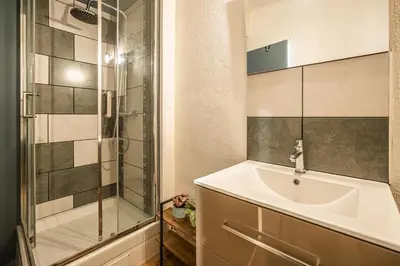 a bathroom with a sink and a shower at Le Cocon Urbain in Narbonne