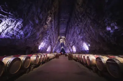 a large cave with barrels of wine in it at Le Saint Just T2 proche des Halles Wifi in Narbonne